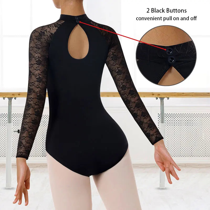 Body da danza classica a maniche lunghe con collo alto donna per top - immagine 5