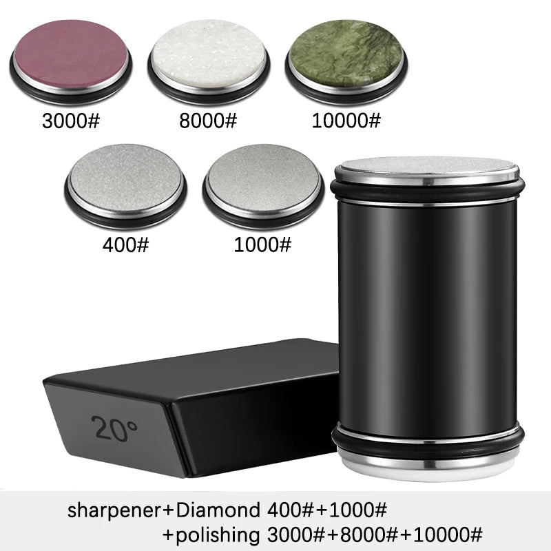 Affilacoltelli Professionale 15° 20° con Pietra Diamantata - Affilatore Rotante a Doppio Angolo per Coltelli da Cucina