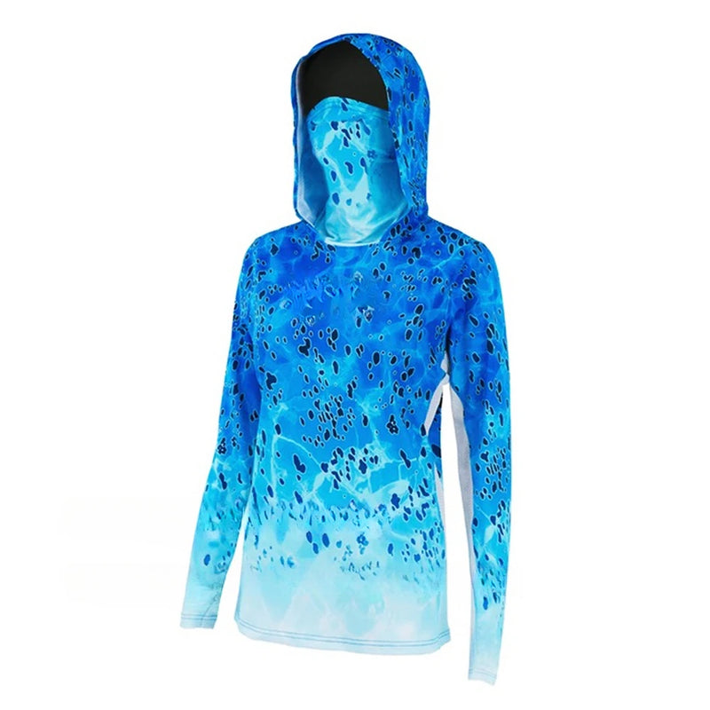 T-shirt da pesca Manica lunga donna Protezione UV Felpe con cappuccio Maschera - immagine 3