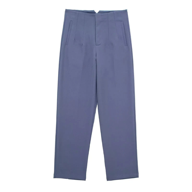 Pantaloni donna Willshela a vita alta con cerniera frontale, gamba dritta full length, stile vintage elegante e chic - Campeda