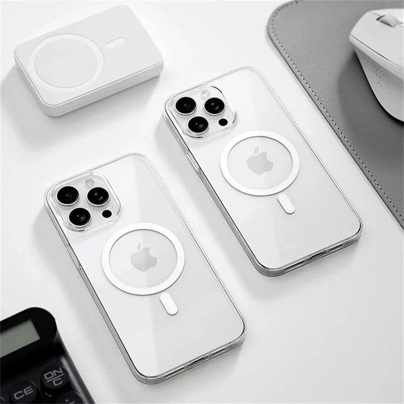 Custodia magnetica trasparente HD per PC rigida ultra sottile per iPhone 17 Pro Max 16 15 14 Plus 13 12 Magsafe Custodia trasparente con ricarica wireless