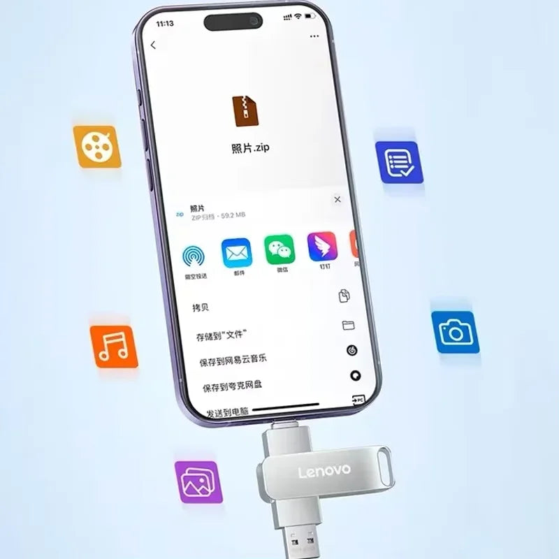Lenovo 64TB 3.0 Chiavetta USB in metallo ad alta velocità Pen Drive 2TB 128GB PenDrive USB Type-C impermeabile per dispositivi di archiviazione del computer