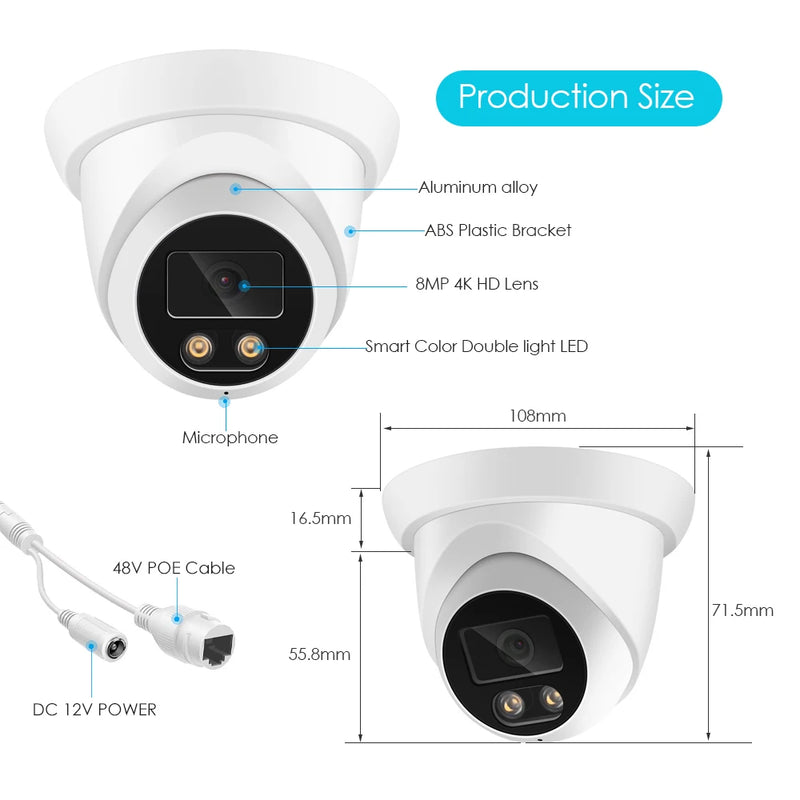 Telecamera IP ASECAM 4K 8MP per esterni con audio POE H.265 Onvif grandangolare