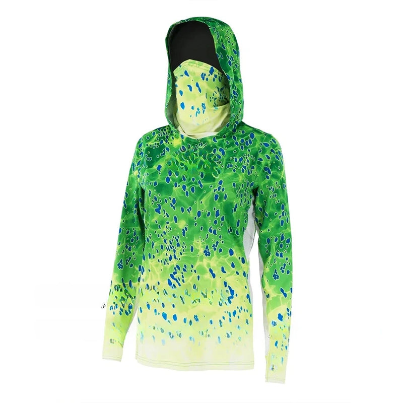 T-shirt da pesca Manica lunga donna Protezione UV Felpe con cappuccio Maschera - immagine 4
