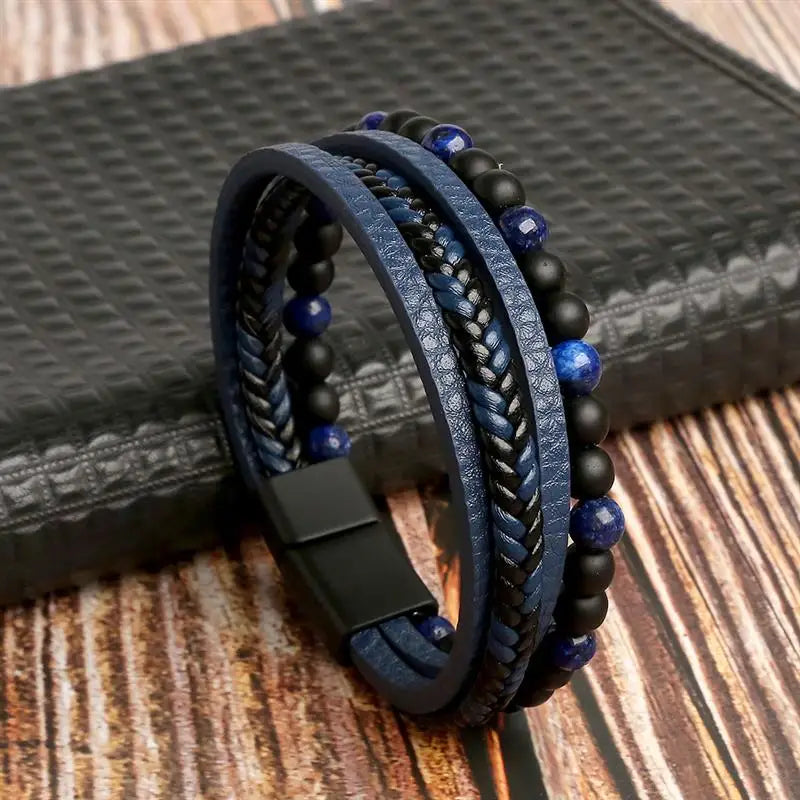Braccialetti da uomo in pelle multistrato intrecciata con corda intrecciata alla moda Bracciale con magnete mentale punk per regali di gioielli con ciondoli per amici