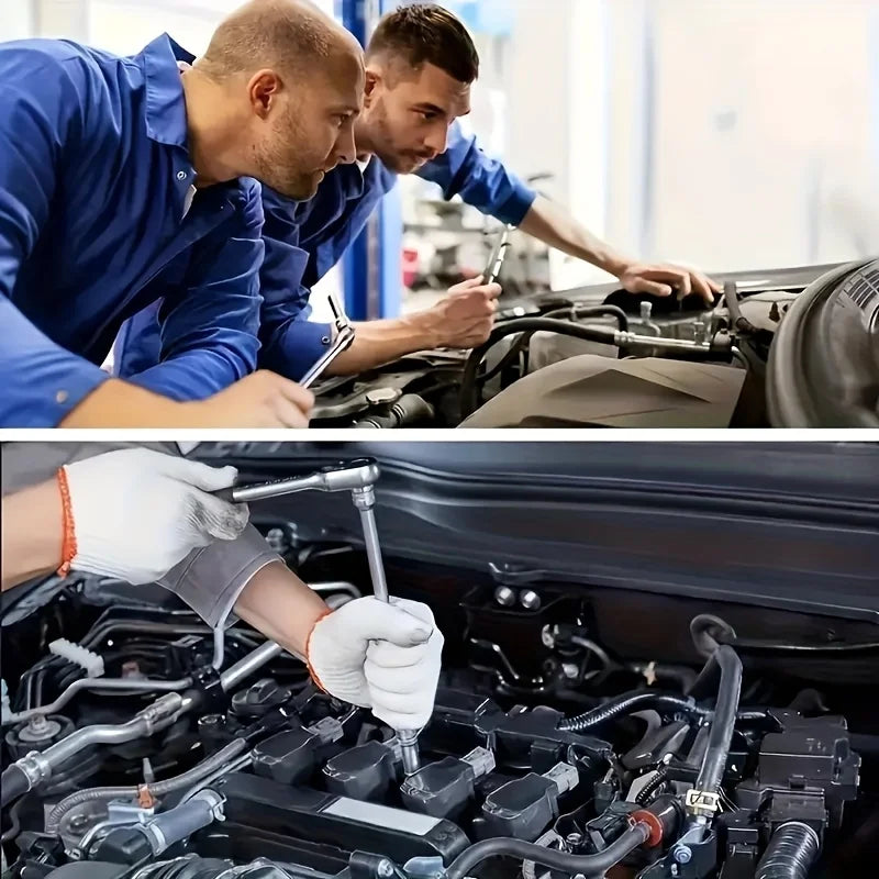 Set Professionale di 46 Chiavi a Bussola in Acciaio Cr-V con Cricchetto e Borsa Portaoggetti, Barra di Prolunga Resistente per Riparazioni Auto e Domestiche