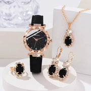 Set Donna 5 Pezzi con Orologio e Bracciali – Elegante con Strass, Perfetto Regalo - Campeda