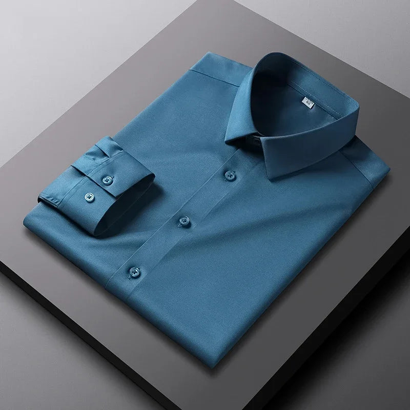 Camicia casual da uomo – smart casual, maniche lunghe, chiusura monopetto, tinta unita