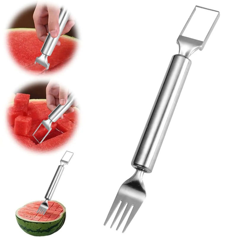 Affettatrice per anguria strumento taglierina per frutta in acciaio inossidabile doppia testa forchetta per anguria taglierina per melone gadget da cucina