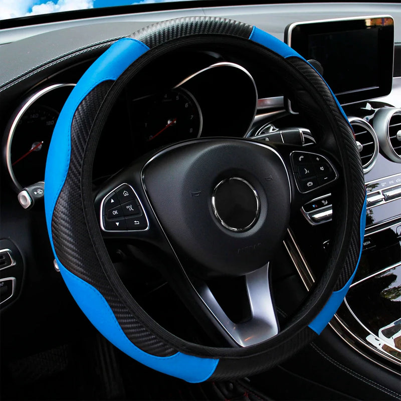 Coprivolante Auto Universale 38 cm in Pelle PU Antiscivolo e Traspirante – Copri Volante Effetto Fibra di Carbonio, Accessori Interni Auto Sportivo - Campeda