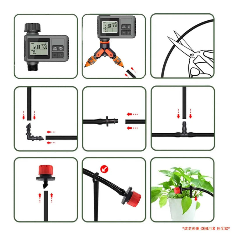 30-5m Pulsante LCD da giardino Timer Set di irrigazione 0-80L/H Ugello rotante regolabile Display intelligente Sistema di irrigazione automatica