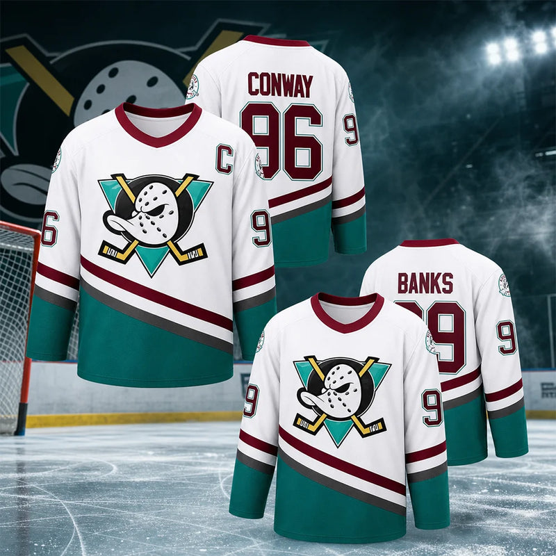 Maglia da Hockey su Ghiaccio White Duck Versione Film Numeri 96 e 99