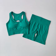 Completo fitness donna seamless – set yoga 2 pezzi con reggiseno sportivo e shorts vita alta, traspirante e modellante - Campeda