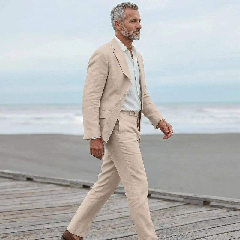 Completo da uomo in lino casual due pezzi per spiaggia - immagine 6
