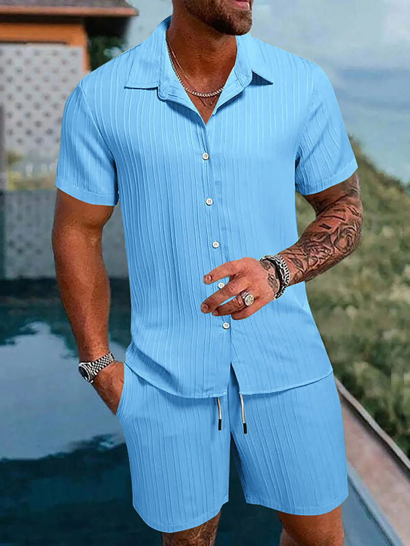 Tuta sportiva uomo 2 pezzi – polo maniche corte e pantaloncini a coulisse leggeri per primavera ed estate