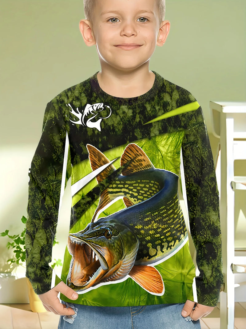 Magliette grafiche da pesca Abbigliamento per bambini Autunno Manica lunga Top - S22TX4593 100 - immagine 8