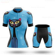 Set Maglia Ciclismo Donna Gatto Cartone Animato Divertente Estivo Abbigliamento Bici - immagine 2