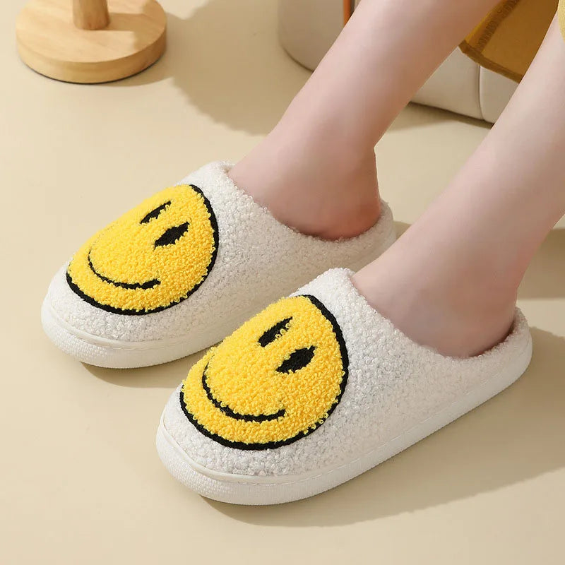 Sorriso carino Pantofole soffici da donna Inverno Interno Punta chiusa Pantofole calde per coppia Donna antiscivolo Tacco piatto Pelliccia Scivoli per la casa Scarpe