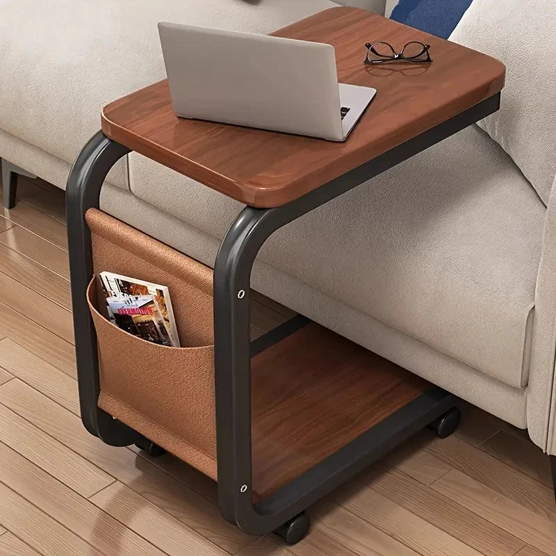 Nuovo tavolino da caffè con 360 °   Tavolino da divano a forma di C con ruote, portatile, con finitura in sughero, per camper, casa, ufficio, soggiorno, camera da letto