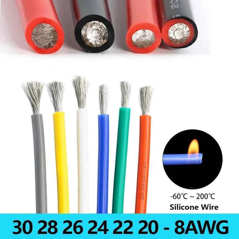 1/5/10M Gomma di Silicone Morbida Cavo di Rame 30 28 26 24 22 20-8AWG Flessibile FAI DA TE HA CONDOTTO Le Fili di Illuminazione Cavo di Alimentazione Elettrica Auto fili