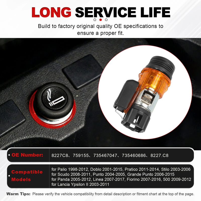 Kit accendisigari 12V 8227.C8 759155 per Fiat 500 Palio 1998-2012 Doblo Linea Punto - immagine 4