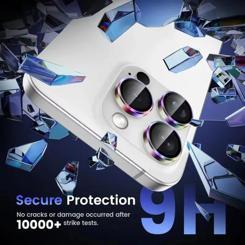 NNBILI 3 pezzi per IPhone11 12 13 14 15 16 Pro Max mini metallo in lega di alluminio con protezione per obiettivo fotocamera a copertura totale in vetro temperato