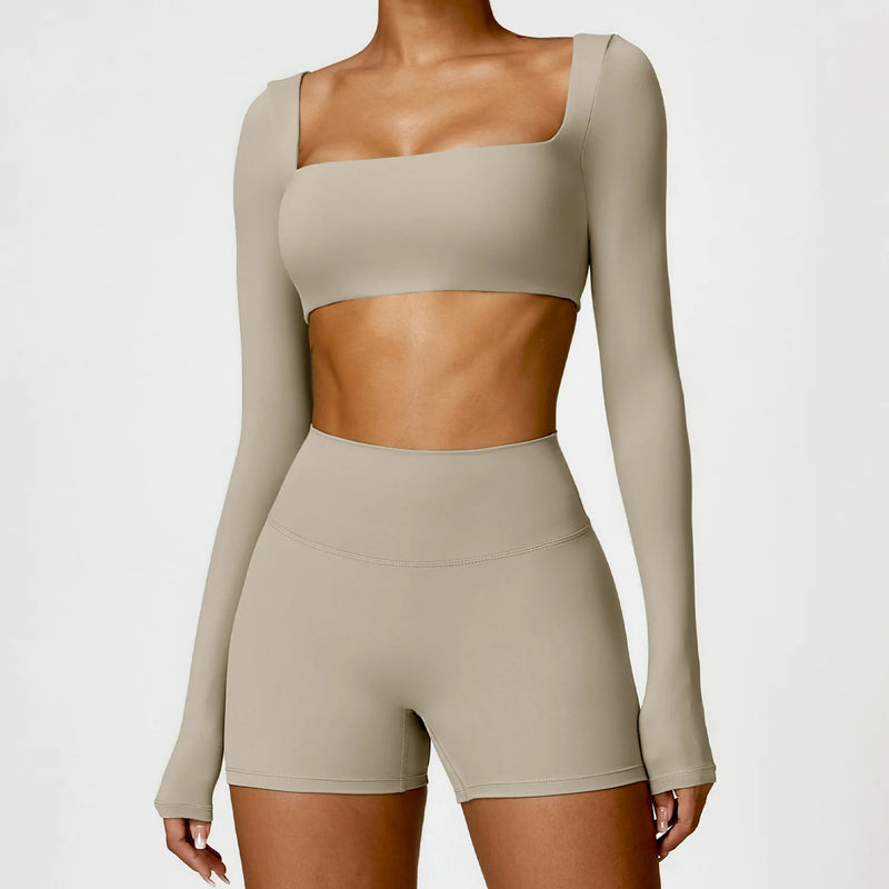 Completo fitness donna 2 pezzi hearuisavy – leggings push up vita alta e top maniche lunghe, traspirante quick dry - Campeda