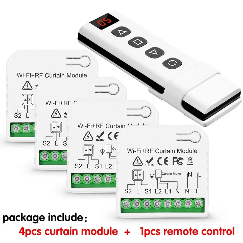 Interruttore per tende Wifi Rf Tuya Smart Life Modulo per tapparella 433 mhz 5-IN-1 Telecomando, per tende per porte e finestre del garage Alexa