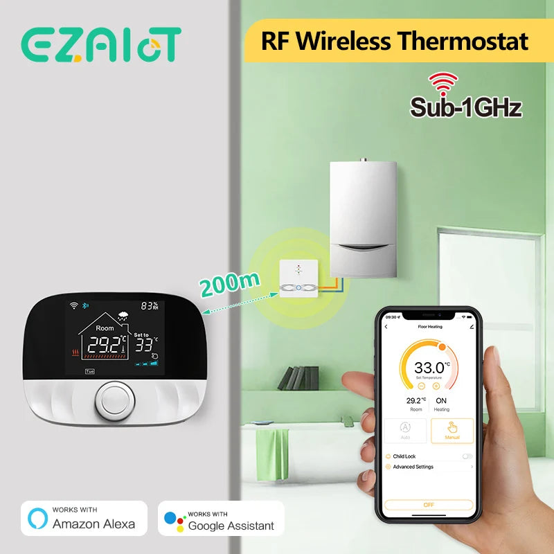 Termostato intelligente Tuya Regolatore di temperatura wireless Wifi RF per il riscaldamento dell'acqua della caldaia a gas Funziona con Alexa Google Home