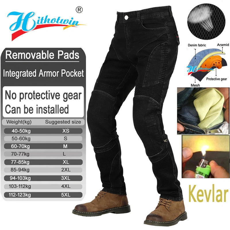 Jeans Moto Kevlar Uomo – Pantaloni Protettivi Anticaduta Antivento Resistenti all’Abrasione, Pantaloni Motocross Estivi