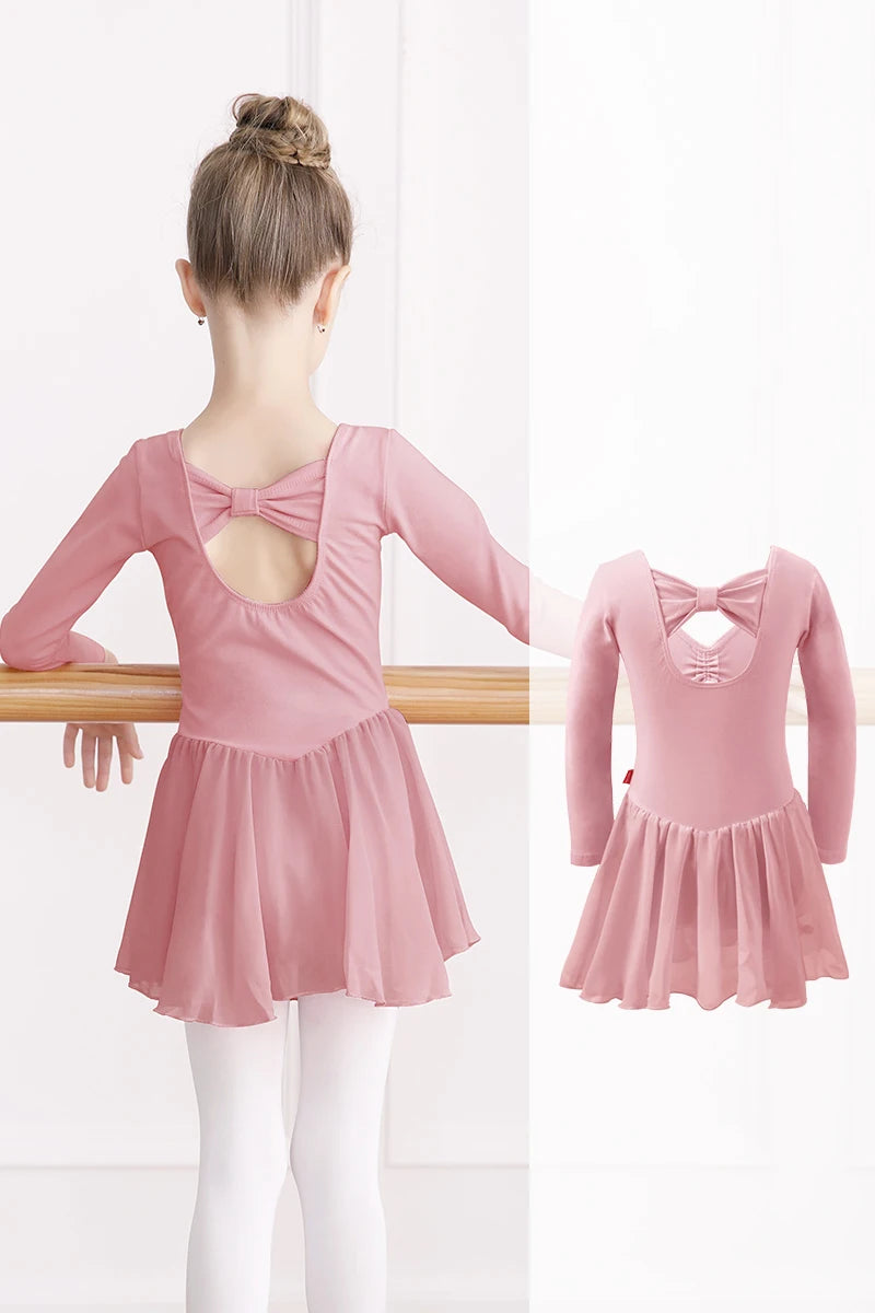 Body Balletto Bambina con Gonna in Chiffon – Abito Danza con Fiocco Elegante