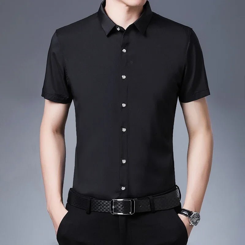Camicia uomo a maniche corte tinta unita – casual da lavoro, smart casual, senza stiratura, estate