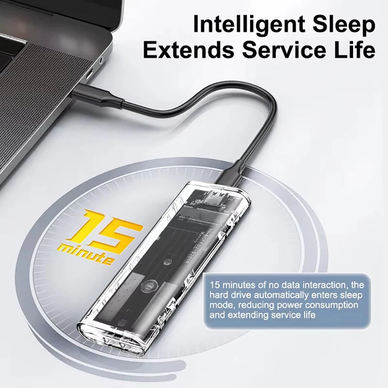 Custodia M.2 NVME SATA SSD USB3.1 Gen1 Scatola per disco rigido esterno trasparente Adattatore per custodia da 10 Gbps gratuito per 2230 2242 2260 2280
