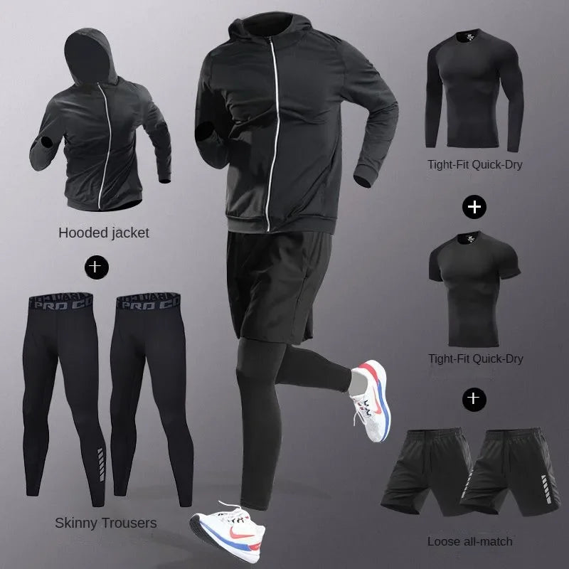 Set fitness uomo 3-7 pezzi – tuta corsa, jogging e palestra in fibra di ghiaccio ad asciugatura rapida
