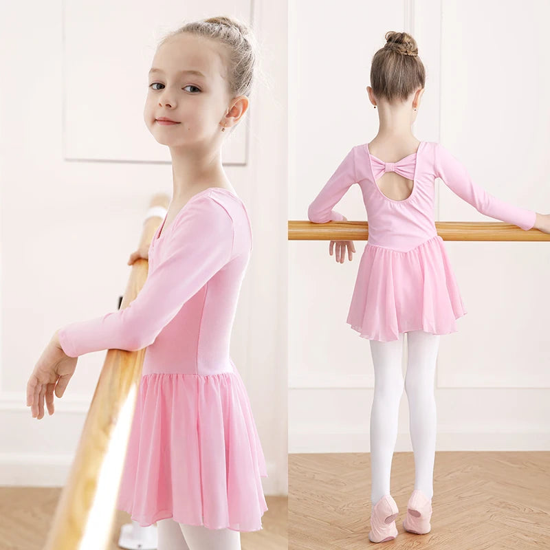 Body Balletto Bambina con Gonna in Chiffon – Abito Danza con Fiocco Elegante
