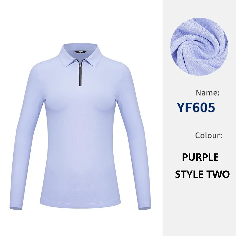 PGM Polo da golf donna ad alta elasticità T-shirt traspirante a maniche lunghe - immagine 7