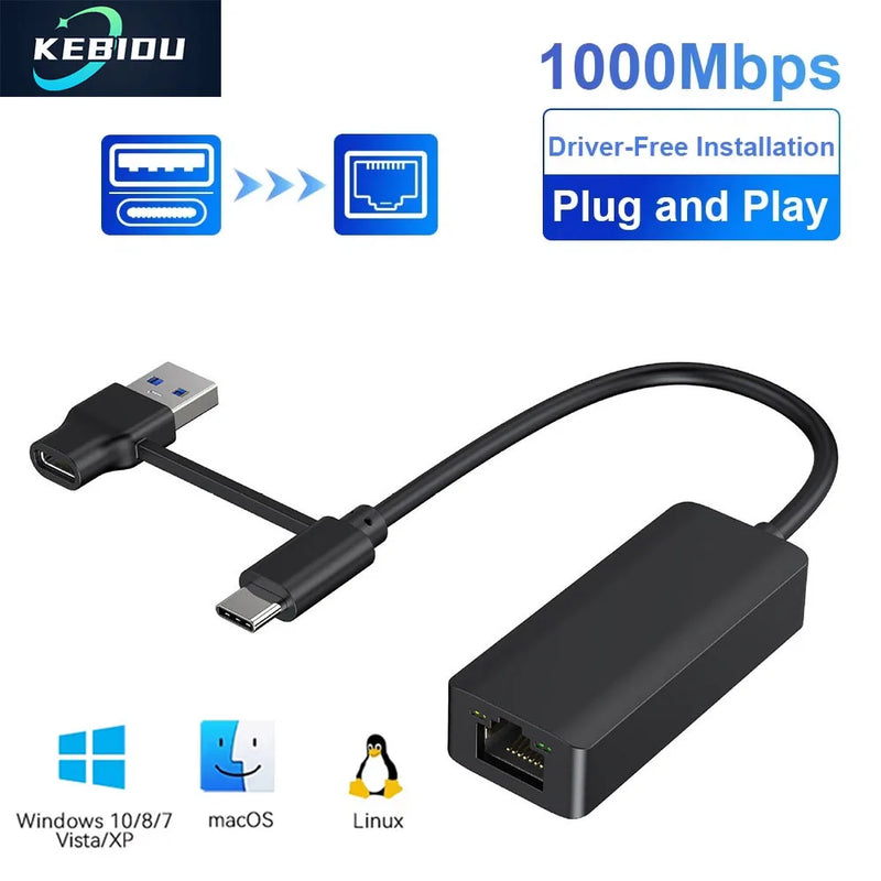 Adattatore Ethernet USB USB 3.0 Tipo C a RJ45 Scheda di rete Gigabit USB Lan Cavo Internet HUB per PC Desktop Accessori per laptop