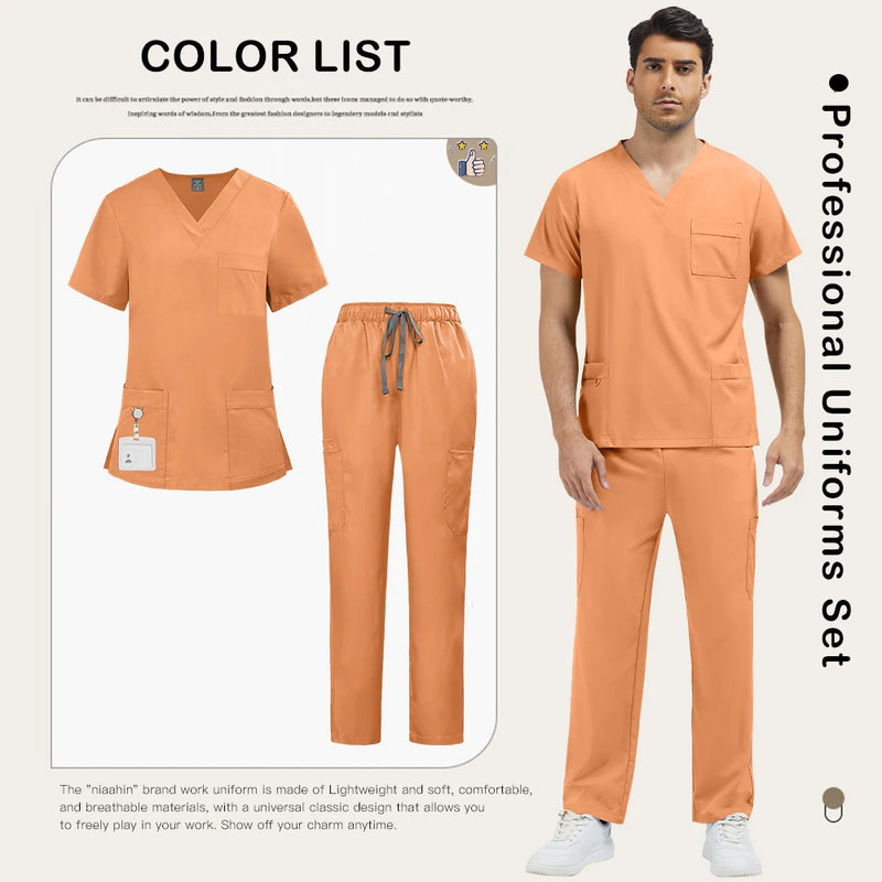 Abbigliamento da lavoro uomo Scrub clinici alla moda Set Uniformi mediche ospedaliere - immagine 17