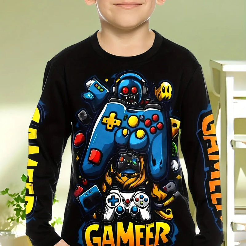 Abbigliamento per bambini Ragazzi Tshirt Manica lunga Cool Gamepad Modello Stampa