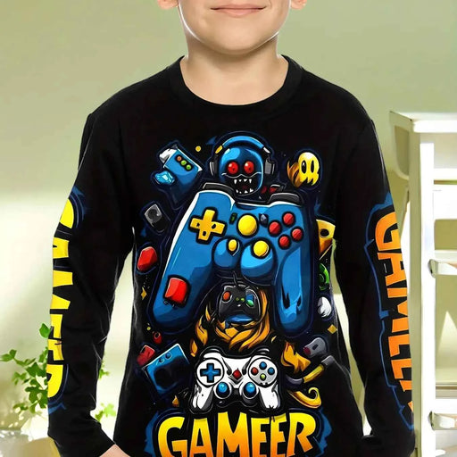 Abbigliamento per bambini Ragazzi Tshirt Manica lunga Cool Gamepad Modello Stampa