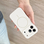 Custodia bianca in silicone per iPhone 17 con ricarica wireless magnetica