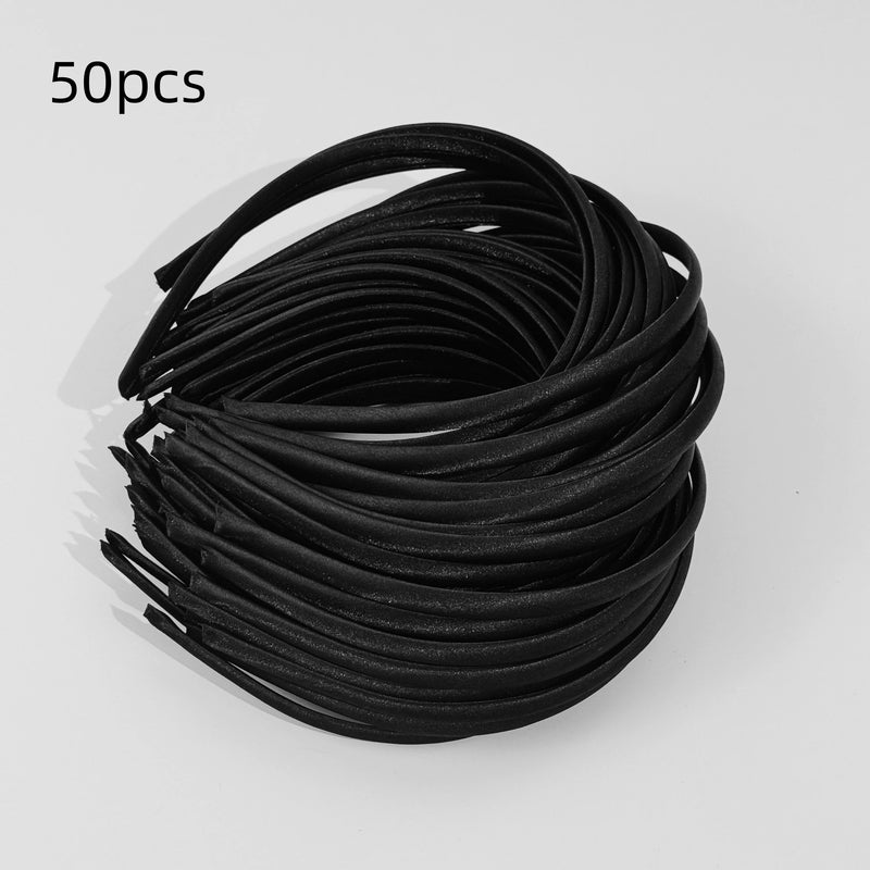 50 pezzi Fasce per capelli in raso di plastica 1 cm Donna Fascia - 50 pezzi neri