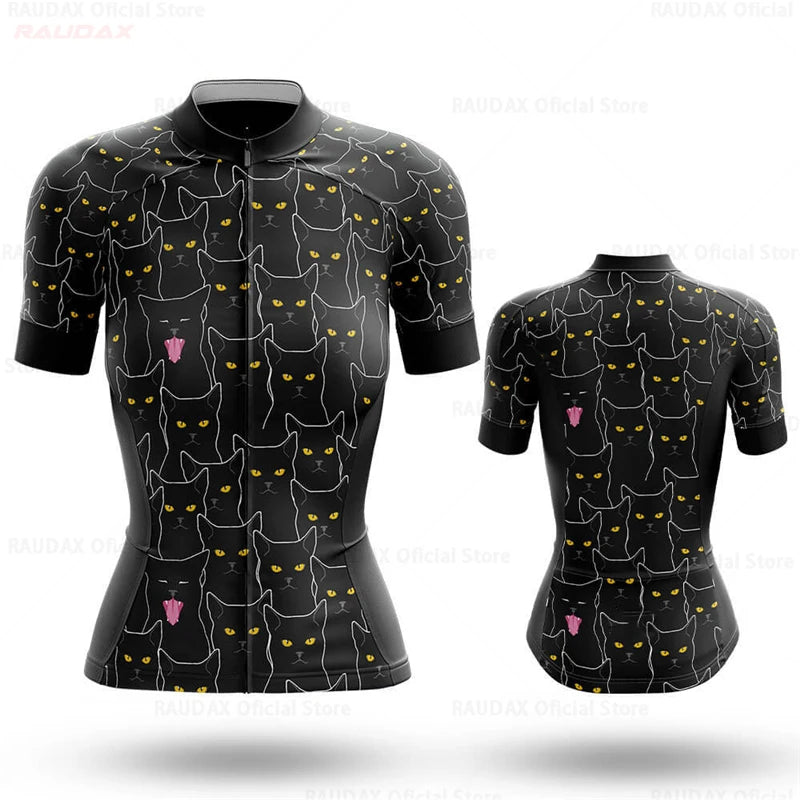 Set Maglia Ciclismo Donna Gatto Cartone Animato Divertente Estivo Abbigliamento Bici - only jersey 8 S