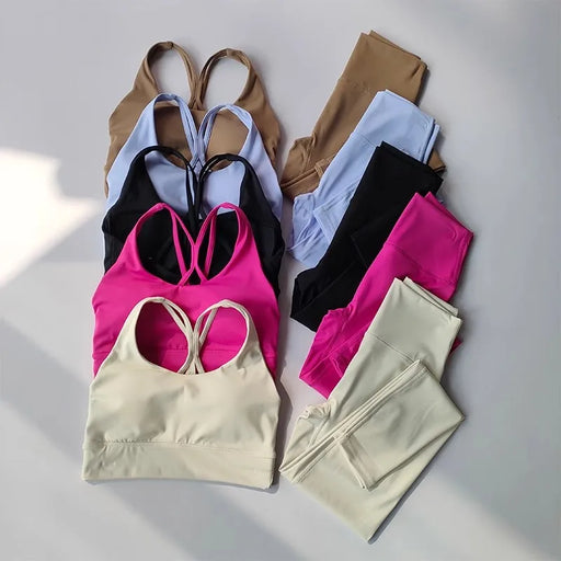 Set yoga donna seamless 2 pezzi – crop top e leggings vita alta, tuta fitness traspirante e ad asciugatura rapida - Campeda