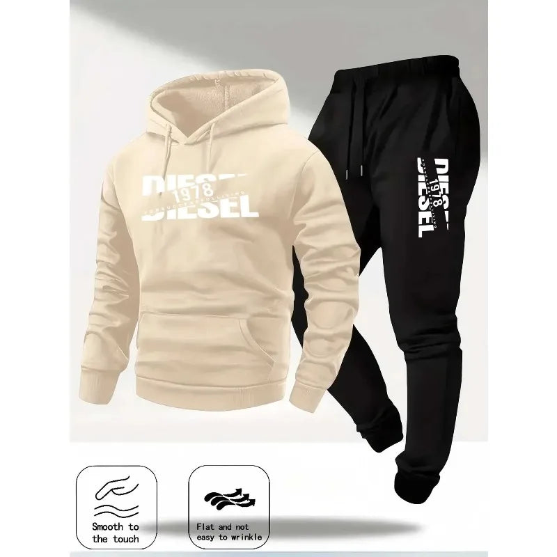 Tuta sportiva uomo 2 pezzi – felpa con cappuccio e pantaloni casual, outfit primavera, autunno/inverno moda streetwear - Campeda