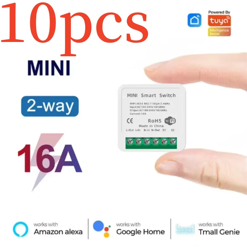 Tuya Mini 16A WiFi Switch Smart Life App Controllo bidirezionale Modulo domotico intelligente Interruttore Funziona per Alexa Google Home