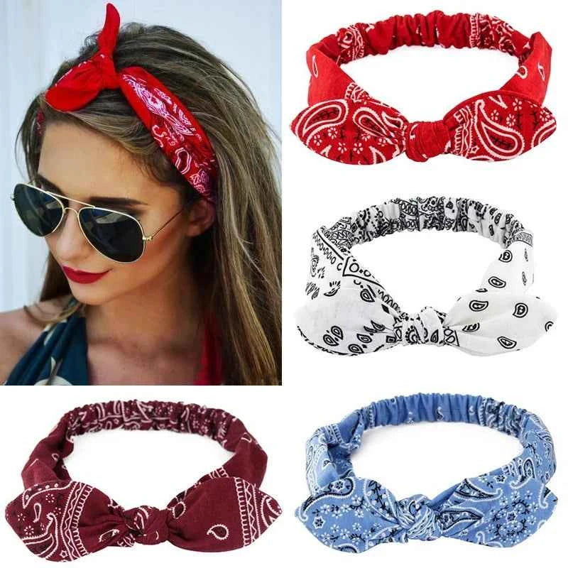 New Boho Women fasce morbide con stampa solida fasce per capelli elastiche con nodo incrociato Vintage turbante bandane fasce per capelli per ragazze accessori per capelli