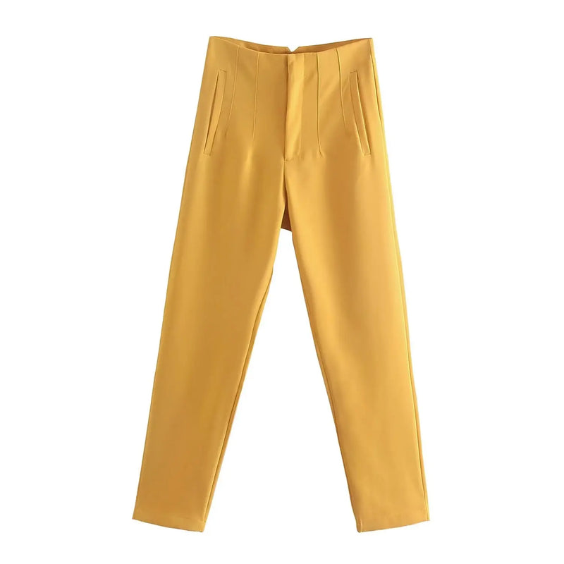 Pantaloni donna Willshela a vita alta con cerniera frontale, gamba dritta full length, stile vintage elegante e chic - Campeda