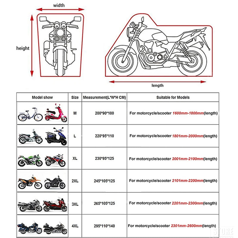 Telo Coprimoto Impermeabile Universale – Copertura Moto Anti-UV Antipolvere per Scooter e Moto (M-4XL, 11 Colori) - Campeda