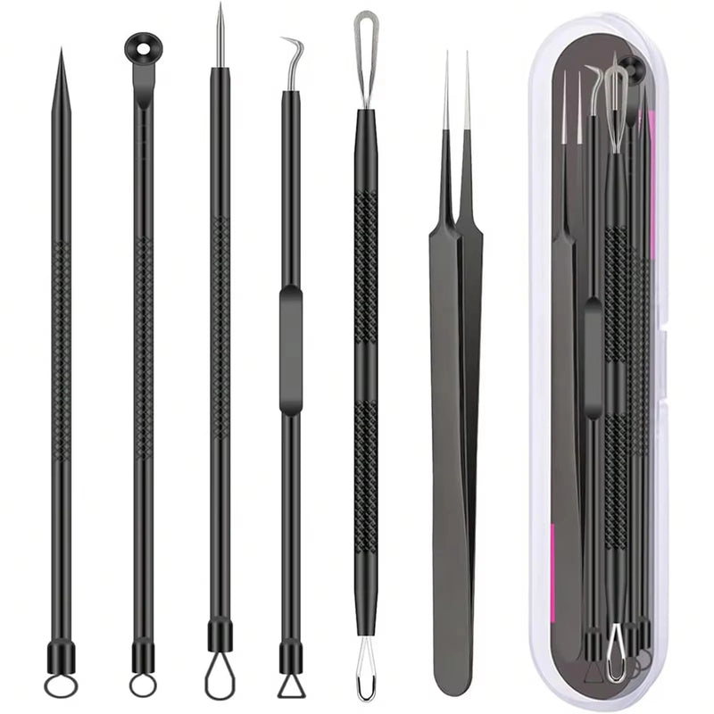 6pcs/set Acne Removal Needle and Clip Stainless Steel Tool Blackhead Remover Spots Facial Skin Care Beauty Face Pore Clean
